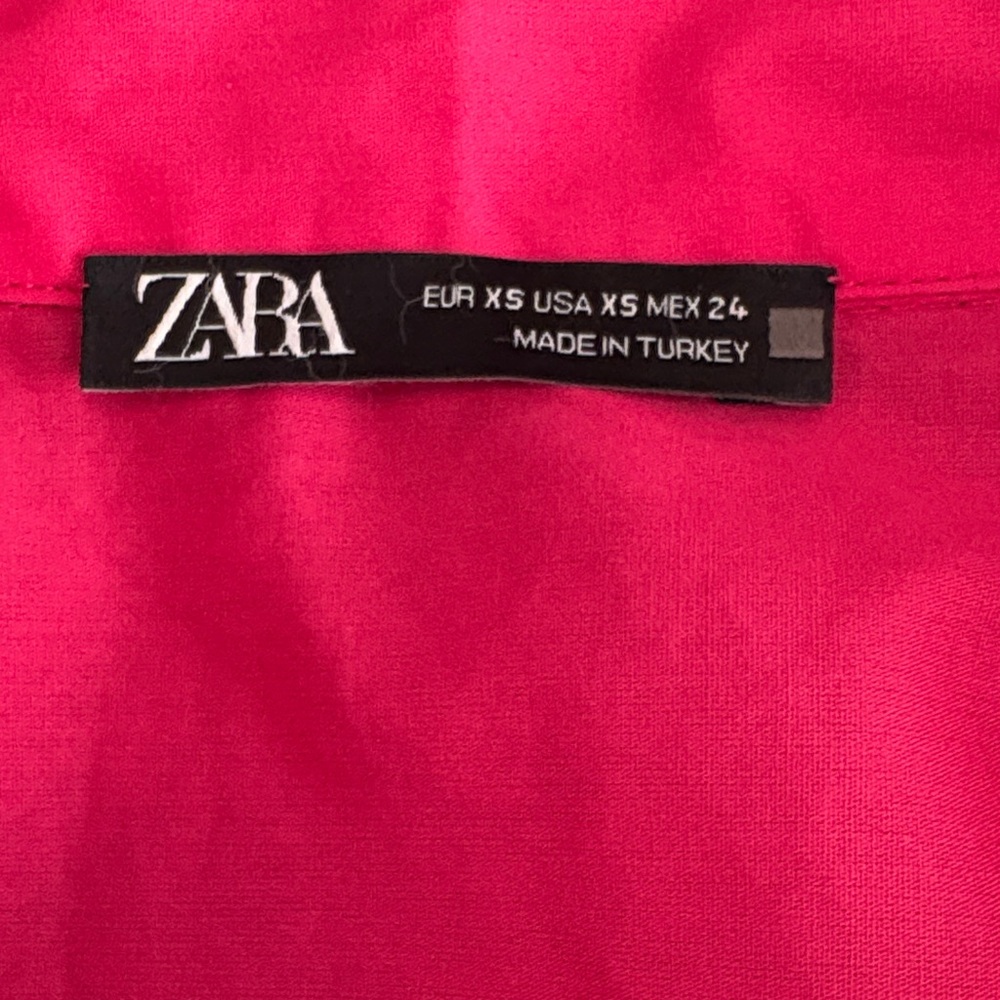 ZARA Bright Fuchsia Pink Long Sleeve Poplin Blouse XS Oversized - Picture 3 of 11